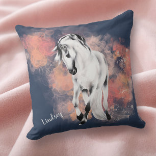 Fantasy Grey Horse Pink Clouds Blue Cushion