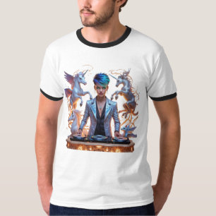 Fantasy Groove: Mystical DJ Ringer T-Shirt Design