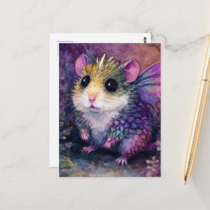 Fantasy Hamster Dragon Watercolor Postcard
