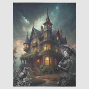 Fantasy Haunted House Victorian Lady Raven Roses Tissue Paper