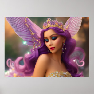 Fantasy Hispanic girl butterfly purple pink B Poster