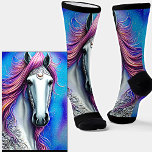Fantasy Horse, Blue Mauve Pink Mane Silver Lace  Socks<br><div class="desc">Fantasy Horse,  Blue Mauve Silver Socks - - Images are mirrored for symmetry when being worn - - see more great sock designs in my store.</div>