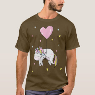 Fantasy Horse Unicorn hanging on Heart Balloon T-Shirt