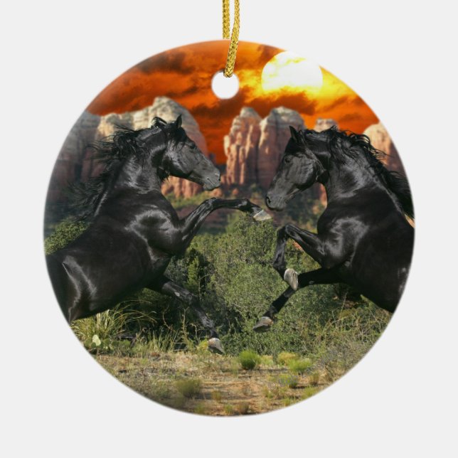 Fantasy Horses: Black Magic Ceramic Tree Decoration (Front)