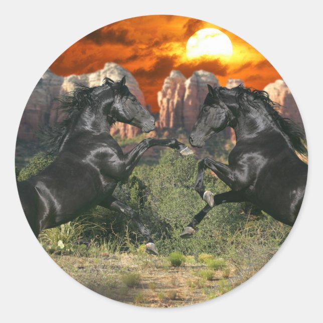 Fantasy Horses: Black Magic Classic Round Sticker (Front)