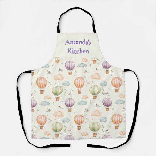 Fantasy Hot Air Balloon Pattern Watercolor Design Apron (Front)