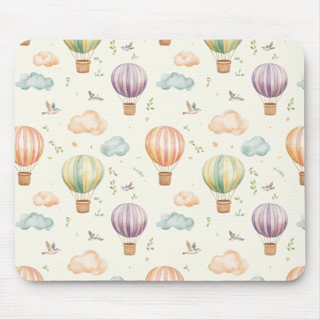 Fantasy Hot Air Balloon Pattern Watercolor Design Mouse Pad (Front)