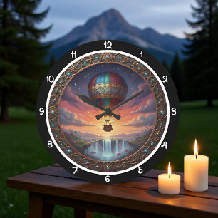 Fantasy Hot Air Balloon Waterfall Large Clock