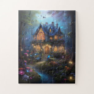fantasy house forest fairytale home magic lights  jigsaw puzzle