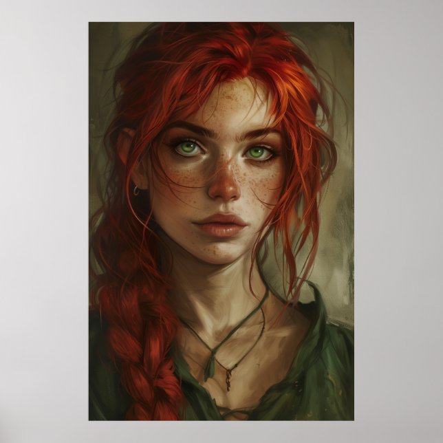 Fantasy Human Female Commoner with Red Hair and Gr Poster (Front)