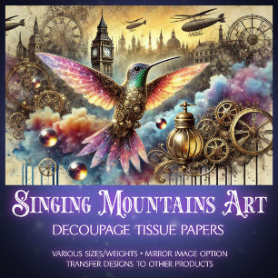 Fantasy Hummingbird Steampunk Landscape Decoupage Tissue Paper