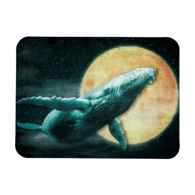 Fantasy Humpback Whale Flying to The Moon - Magnet (Horizontal)