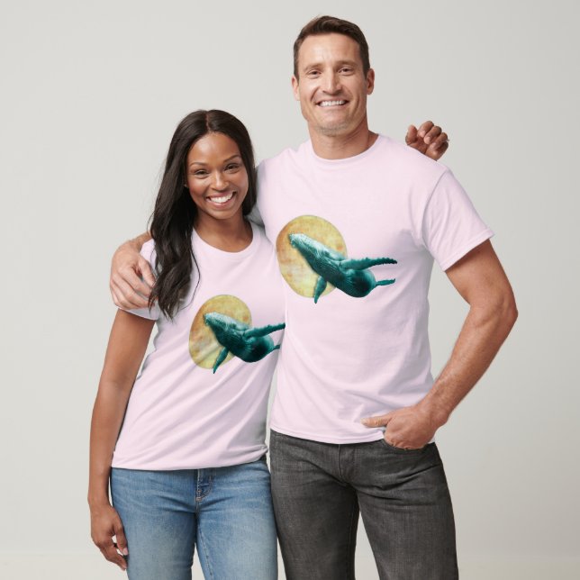 Fantasy Humpback Whale Flying to The Moon T-Shirt (Unisex)