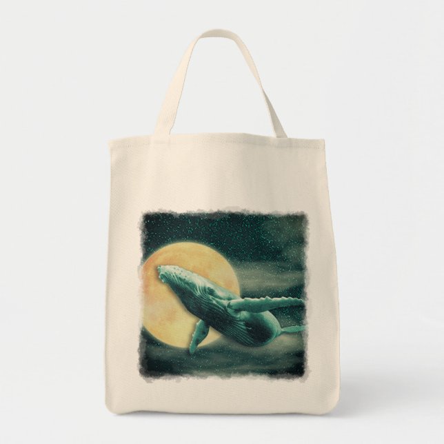 Fantasy Humpback Whale Flying to The Moon Tote Bag (Front)
