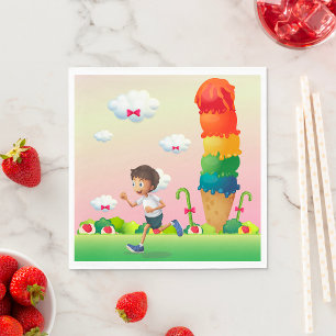 Fantasy Ice Cream Cone with Happy Running Boy Napkin