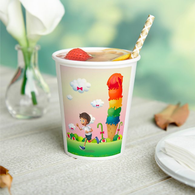 Fantasy Ice Cream Cone with Happy Running Boy Paper Cups (Creator Uploaded)
