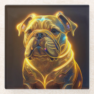 Fantasy Image Neon Yellow English Bulldog Glass Coaster