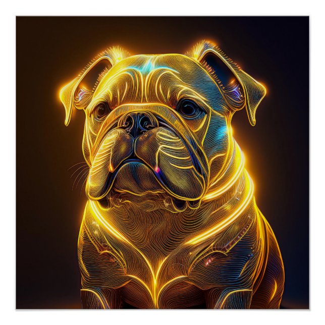 Fantasy Image Neon Yellow English Bulldog Poster (Front)