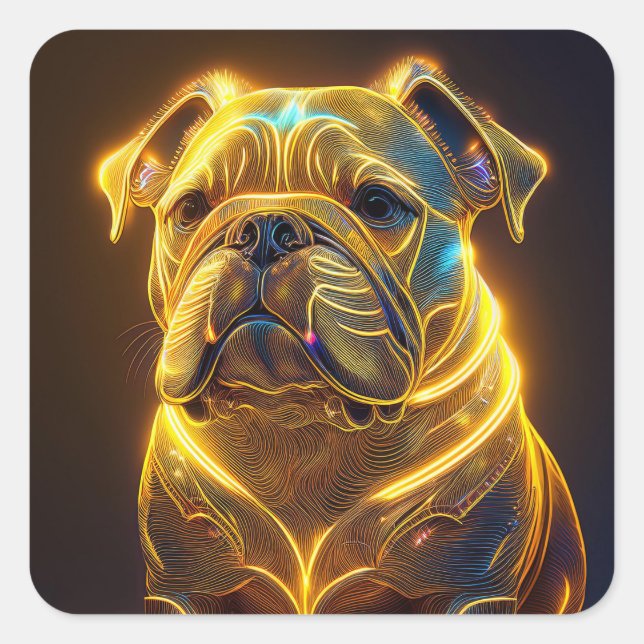 Fantasy Image Neon Yellow English Bulldog Square Sticker (Front)