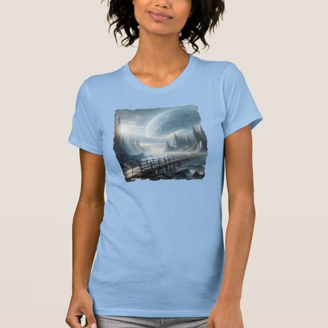 Fantasy image of a huge moon in a misty landscape T-Shirt (Front)