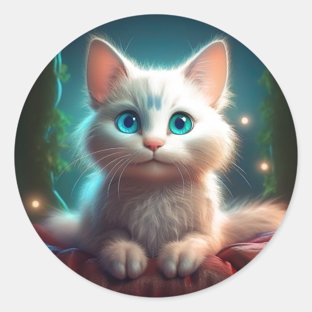 Fantasy Image Of A Young Albino Cat Classic Round Sticker (Front)