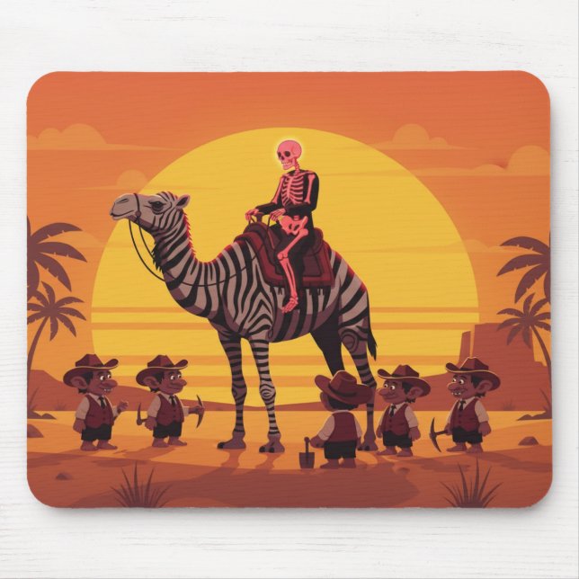 Fantasy Image of Skeleton Riding Striped Camel Mouse Pad (Front)