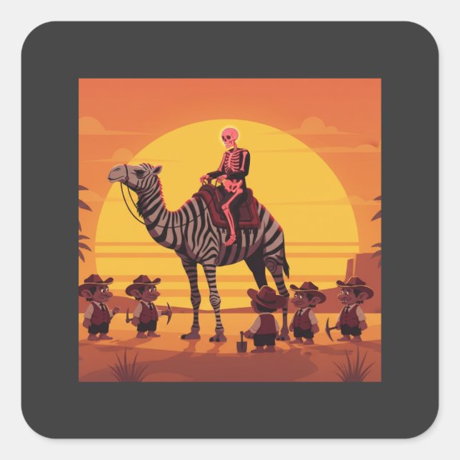 Fantasy Image of Skeleton Riding Striped Camel Square Sticker (Front)