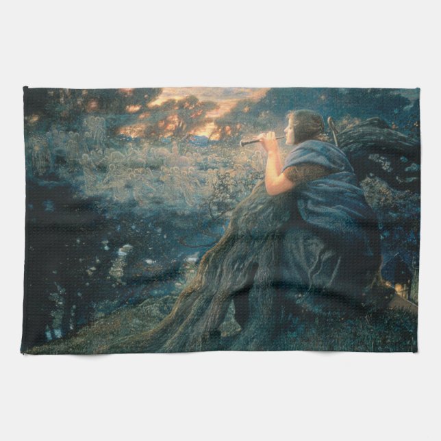 Fantasy in Twilight (by Edward Robert Hughes) Tea Towel (Horizontal)