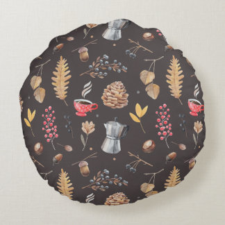 Fantasy-inspired botanical elements round cushion