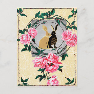 Fantasy Jackrabbit Hares Rose Romantic Collage Postcard