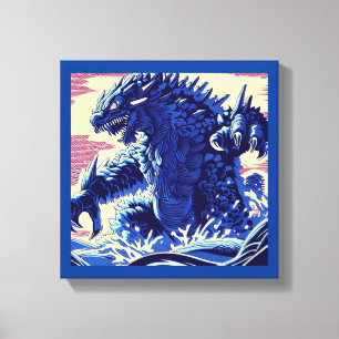 Fantasy Kaiju Anime - Woodcut 2 Canvas Print