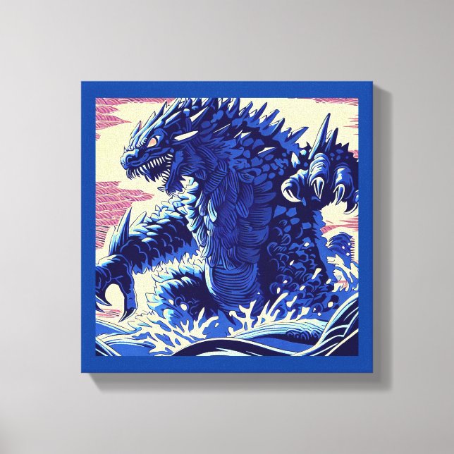 Fantasy Kaiju Anime - Woodcut 2 Canvas Print (Front)