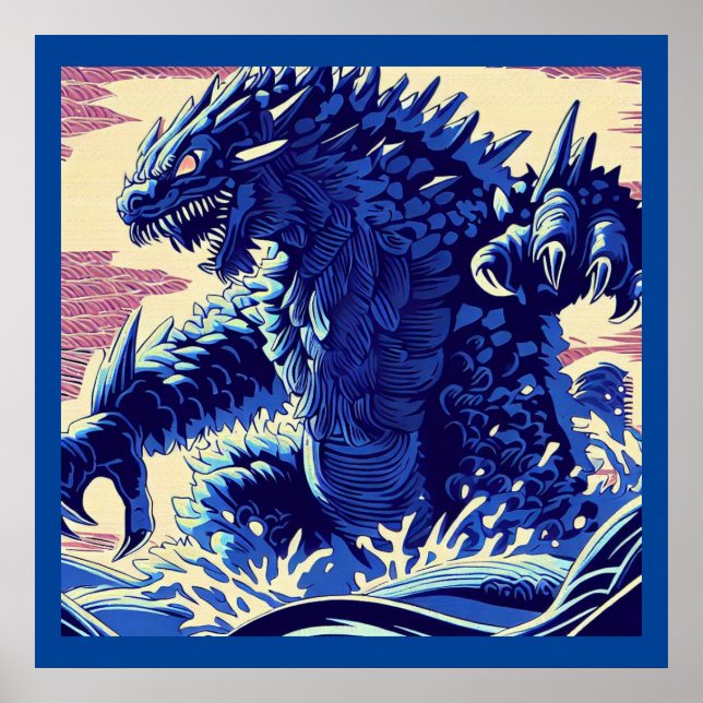 Fantasy Kaiju Anime - Woodcut 2 Poster (Front)