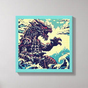 Fantasy Kaiju Anime - Woodcut 4 Canvas Print
