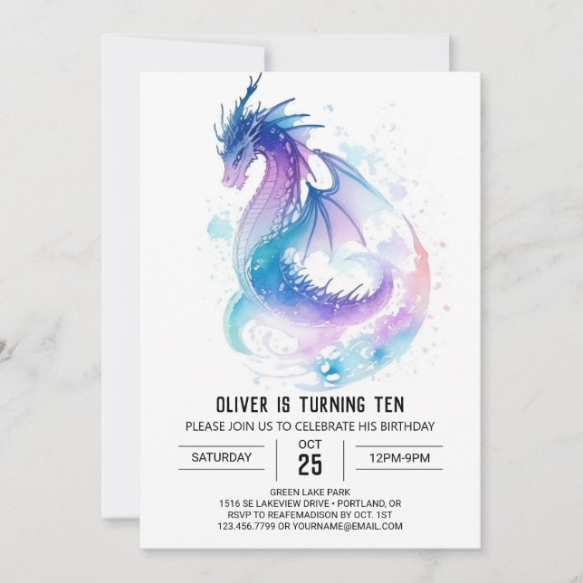 Fantasy Kids' Mythical Dragon Birthday Invitation (Front)