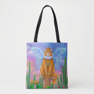 Fantasy king butterfly cat tote bag