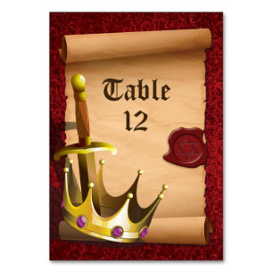 Fantasy Knight Sword Mediaeval Times Bar Mitzvah Table Number
