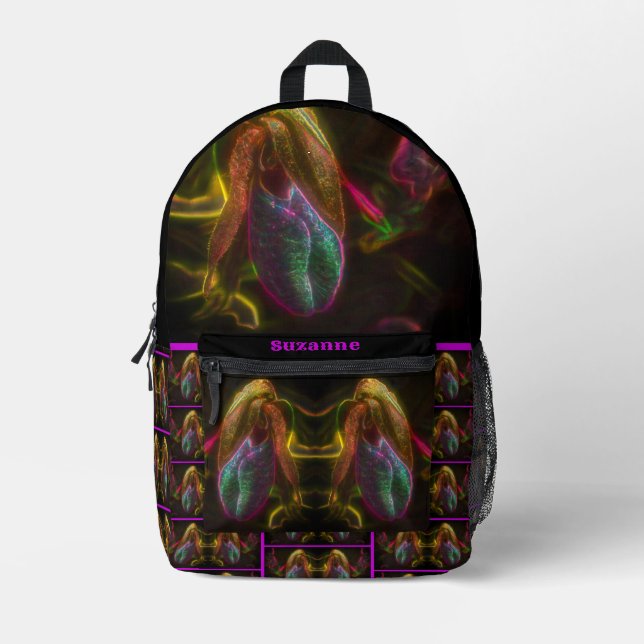 Fantasy Lady Slipper Flower Personalised Printed Backpack (Front)