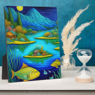 Fantasy Lake Fish Art Tabletop Plaque