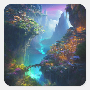 Fantasy Landscape Colourful Surreal  Square Sticker