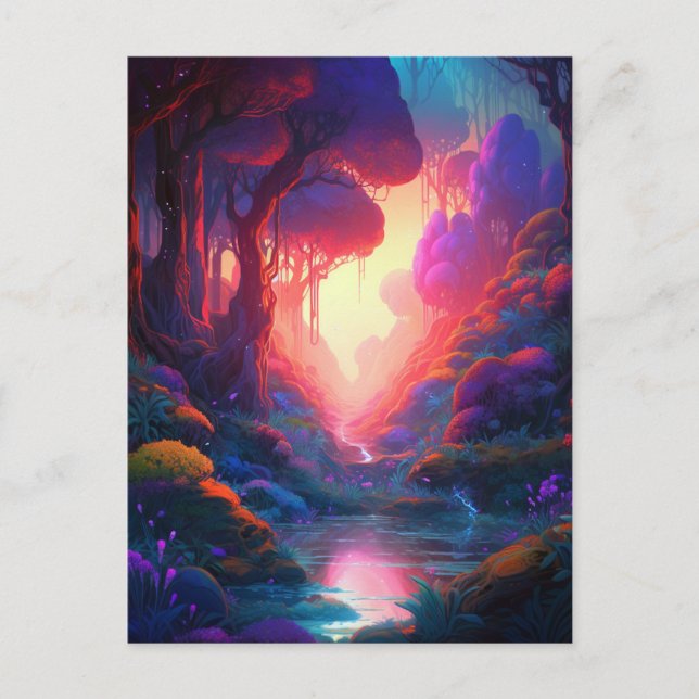 Fantasy Landscape Forest Colourful Surreal Postcar Postcard (Front)