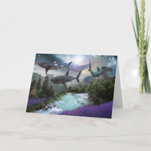 Fantasy Landscape Great White Shark Hammerhead Holiday Card