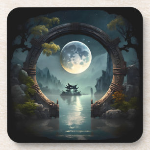 Fantasy Landscape Moon, Round Arch Plastic Coaster