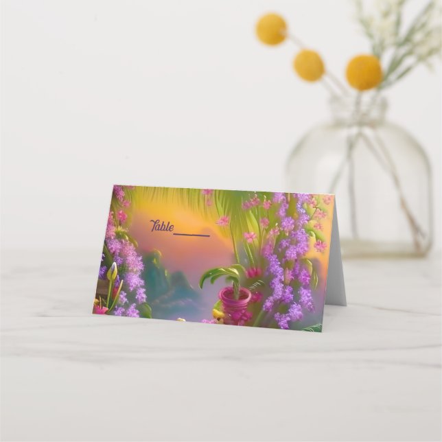 Fantasy landscape, tropic and dreamy - wedding  place card (Back)