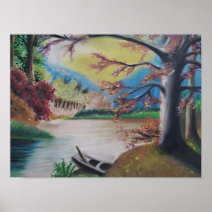 Fantasy Landscape with Colourful Trees & Radiant Poster