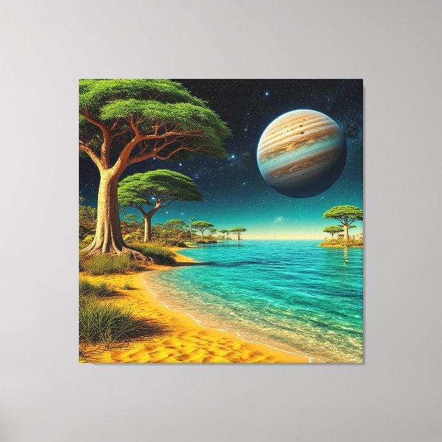 Fantasy Landscape with Vibrant Beach Canvas Print (Front)