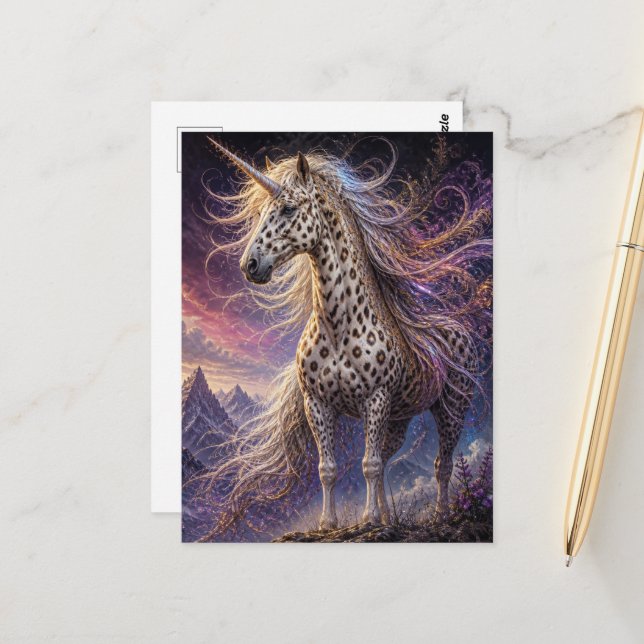 Fantasy Leopard Appaloosa Unicorn Postcard (Front/Back In Situ)
