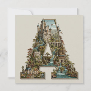 Fantasy Letter A with Castles in the Sky Storybook Holiday Card