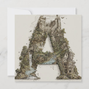 Fantasy Letter A with Castles in the Sky Storybook Holiday Card