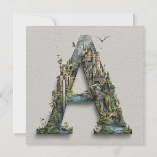 Fantasy Letter A with Castles in the Sky Storybook Holiday Card